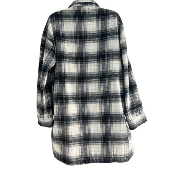 Banana Republic Woman's Sz S Shacket Shirt Jacket Black Cream Plaid Wool Blend - Picture 4 of 13
